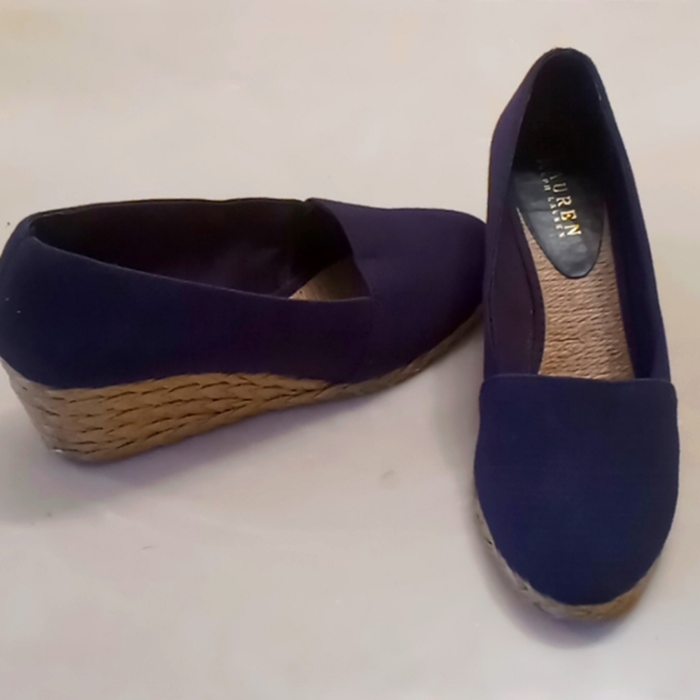 LAUREN Ralph Lauren Blue Upper  Braided Cynthia Wedges Size 8.5